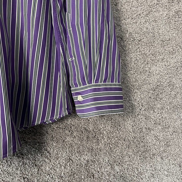Polo by Ralph Lauren Shirt Mens 17.5 Purple Striped Long Sleeve Button Up Regent - Picture 3 of 8
